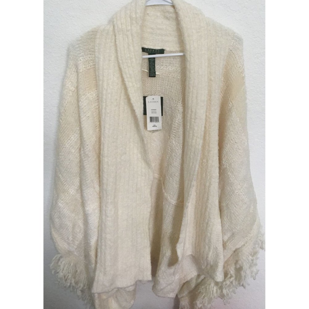 COPY - Ralph Lauren Knit Fringed Open Cape Ivory XXS/XS